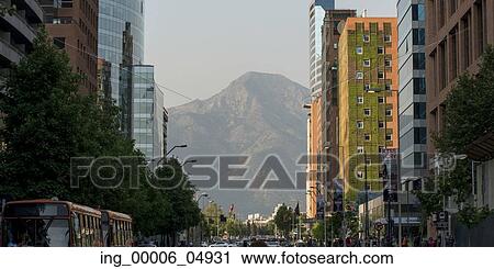 Stock Image - Buildings along a street, Santiago, Santiago Metropolitan Region, Chile. Fotosearch