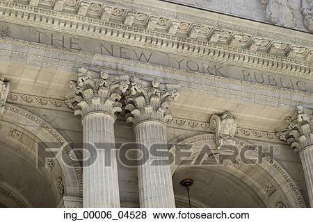 Stock Photo - Facade of the New York Public Library, Midtown, Manhattan, New York City, New York State, USA. Fotosearch