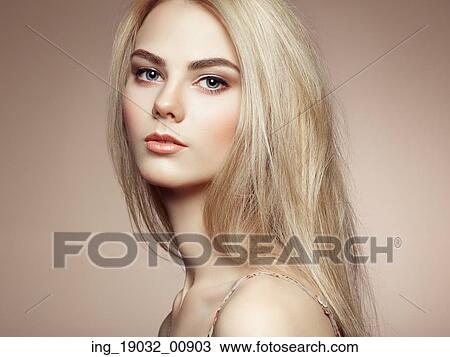 Fashion portrait of elegant woman with magnificent hair. Blonde girl. Perfect make-up. Hairstyle View Large Photo Image Stock Image - Fashion portrait of elegant woman with magnificent hair. Blonde girl. Perfect make-up. Hairstyle. Fotosearch