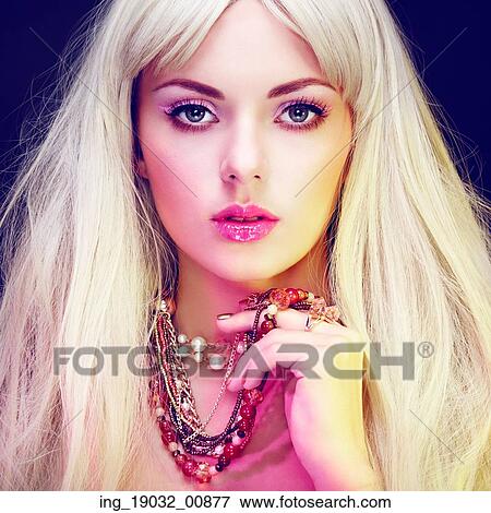 Fashion portrait of elegant woman with magnificent hair. Blonde girl. Jewelry. Perfect make-up View Large Photo Image Stock Photo - Fashion portrait of elegant woman with magnificent hair. Blonde girl. Jewelry. Perfect make-up. Fotosearch