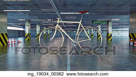 Stock Image - giant bicycle in parking. 3d concept. Fotosearch
