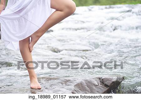Girl standing in the stream View Large Photo Image Stock Photo - Girl standing in the stream. Fotosearch
