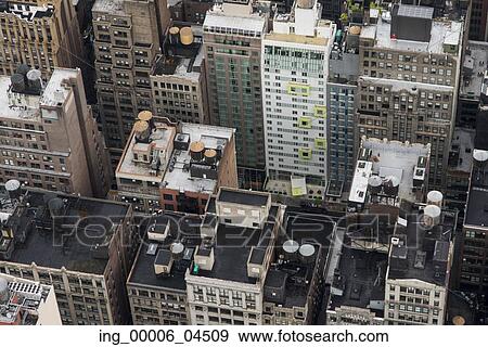 Stock Photo - High angle view of buildings, Manhattan, New York City, New York State, USA. Fotosearch