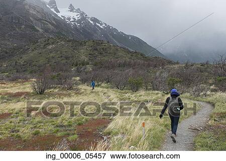 Hikers at W-Trek, Torres del Paine National Park, Patagonia, Chile View Large Photo Image Stock Photo - Hikers at W-Trek, Torres del Paine National Park, Patagonia, Chile. Fotosearch