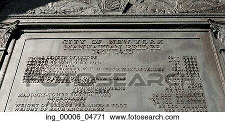 Stock Image - Information Plaque at Manhattan Bridge, Brooklyn, Manhattan, New York City, New York State, USA. Fotosearch
