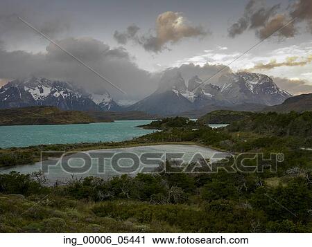 Stock Image - Lake Pehoe, Torres del Paine National Park, Patagonia, Chile. Fotosearch