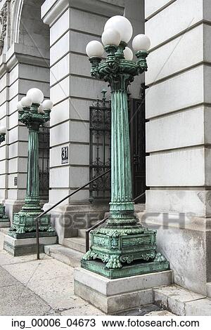 Lamp posts outside a building, Manhattan, New York City, New York State, USA View Large Photo Image Stock Image - Lamp posts outside a building, Manhattan, New York City, New York State, USA. Fotosearch