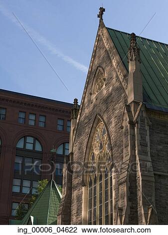 Stock Image - Low angle view of a church, Montreal, Quebec, Canada. Fotosearch