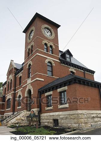 Stock Image - Low angle view of a City Hall, Kenora, Lake Of The Woods, Ontario, Canada. Fotosearch