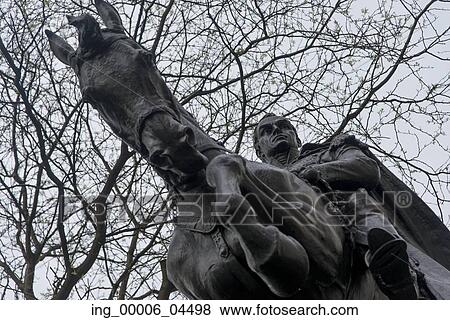 Stock Photo - Low angle view of an equestrian statue, Manhattan, New York City, New York State, USA. Fotosearch