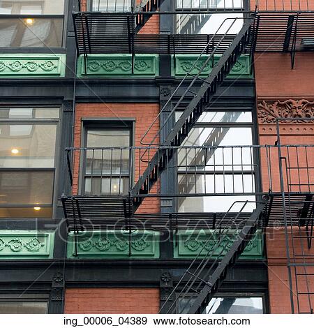 Low angle view of fire escape on a building, SoHo, Manhattan, New York City, New York State, USA View Large Photo Image Stock Photo - Low angle view of fire escape on a building, SoHo, Manhattan, New York City, New York State, USA. Fotosearch