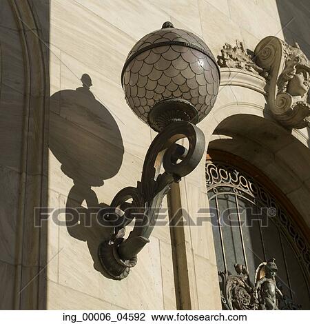 Stock Image - Low angle view of Lamppost outside the Montreal Museum of Fine Arts, Montreal, Quebec, Canada. Fotosearch