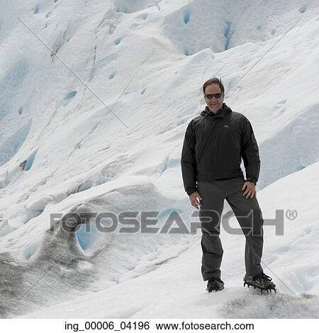Man on Perito Moreno Glacier, Los Glaciares National Park, Santa Cruz Province, Patagonia, Argentina View Large Photo Image Stock Photograph - Man on Perito Moreno Glacier, Los Glaciares National Park, Santa Cruz Province, Patagonia, Argentina. Fotosearch