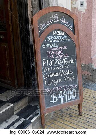 Menu blackboard in a restaurant, Valparaiso, Chile View Large Photo Image Picture - Menu blackboard in a restaurant, Valparaiso, Chile. Fotosearch
