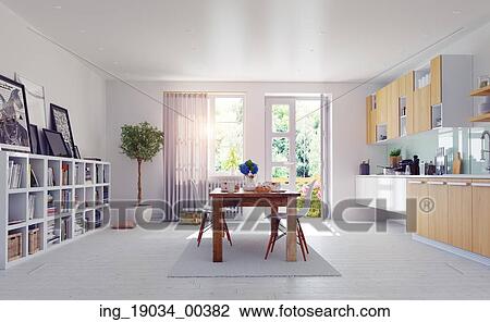 Stock Image - modern kitchen interior. 3d design concept.. Fotosearch