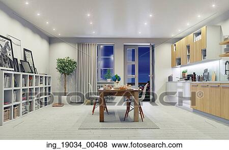 Stock Photo - modern kitchen interior. 3d design concept.. Fotosearch