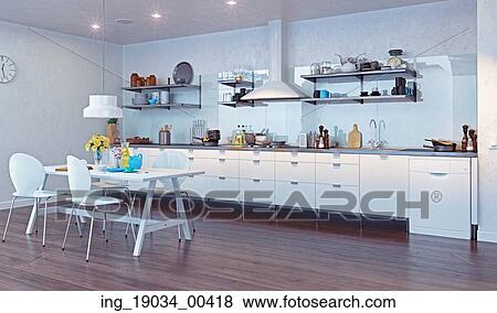 Stock Photo - modern kitchen interior. 3d design concept. Fotosearch