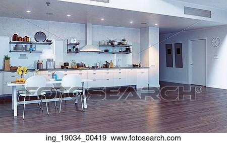 modern kitchen interior. 3d design concept View Large Photo Image Stock Photo - modern kitchen interior. 3d design concept. Fotosearch