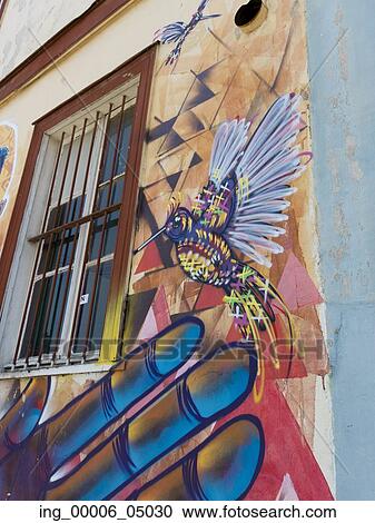 Stock Image - Mural of a Bird on exterior wall, Valparaiso, Chile. Fotosearch