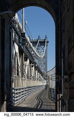 Stock Photography - Pedestrian and Bike Path on the Manhattan Bridge, Manhattan, New York City, New York State, USA. Fotosearch