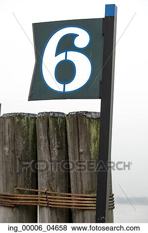 Stock Photo - Pier 6 sign, Battery Park, Manhattan, New York City, New York State, USA. Fotosearch