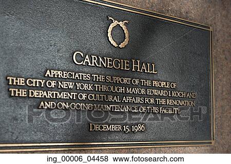 Plaque in Carnegie Hall, Midtown Manhattan, New York City, New York State, USA View Large Photo Image Stock Photo - Plaque in Carnegie Hall, Midtown Manhattan, New York City, New York State, USA. Fotosearch