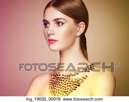 Portrait of beautiful sensual woman with elegant hairstyle. Perfect makeup. Blonde girl. Fashion photo. Jewelry View Large Photo Image Stock Photo - Portrait of beautiful sensual woman with elegant hairstyle. Perfect makeup. Blonde girl. Fashion photo. Jewelry. Fotosearch