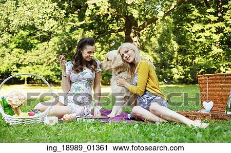 Portrait of the cheerful girlfriends hugging friendly dog View Large Photo Image Stock Image - Portrait of the cheerful girlfriends hugging friendly dog. Fotosearch