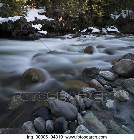 Stock Photo - River flowing through forest, Whistler, British Columbia, Canada. Fotosearch