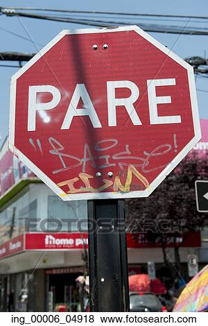 Stock Photo - Stop sign on street, Santiago, Santiago Metropolitan Region, Chile. Fotosearch
