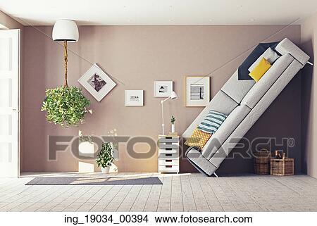 Picture - strange living room interior. 3d design concept. Fotosearch