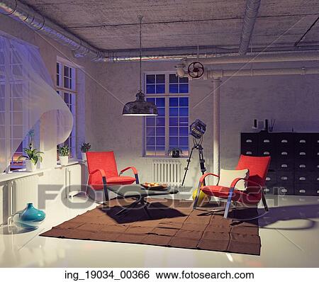 the modern loft interior concept design (3d render) View Large Photo Image Stock Photograph - the modern loft interior concept design (3d render). Fotosearch