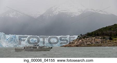 Stock Photography - Tourboat near Perito Moreno Glacier, Lake Argentino, Los Glaciares National Park, Santa Cruz Province, Patagonia, Argentina. Fotosearch