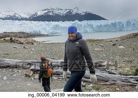 Stock Photo - Tourists on Perito Moreno Glacier, Los Glaciares National Park, Santa Cruz Province, Patagonia, Argentina. Fotosearch