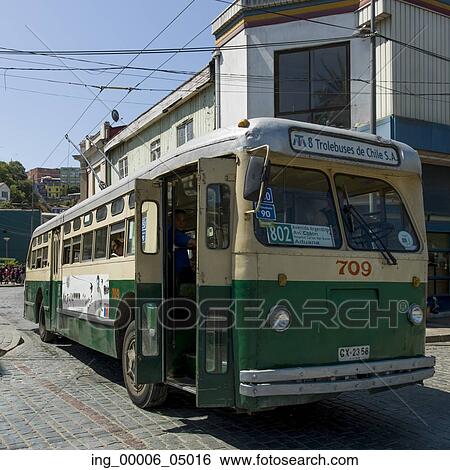 Trolley bus on the street, Valparaiso, Chile View Large Photo Image Stock Photograph - Trolley bus on the street, Valparaiso, Chile. Fotosearch