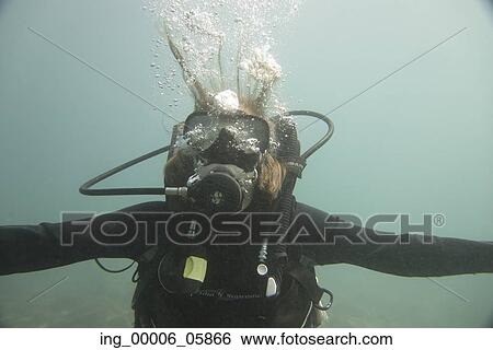 Stock Photograph - Underwater view of a scuba diver, Ixtapa, Guerrero, Mexico. Fotosearch