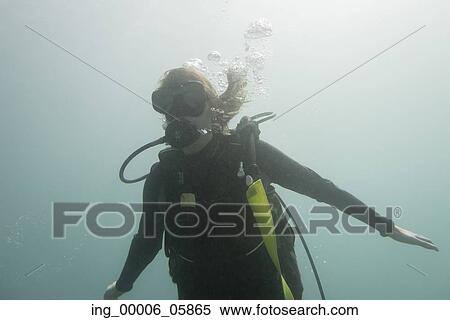 Stock Photography - Underwater view of a scuba diver, Ixtapa, Guerrero, Mexico. Fotosearch