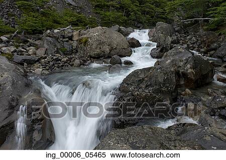 Stock Photography - View of a French River, French Valley, Torres del Paine National Park, Patagonia, Chile. Fotosearch