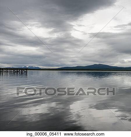 Stock Image - View of a lake, Puerto Natales, Patagonia, Chile. Fotosearch