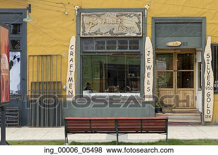 Stock Photo - View of a store, Puerto Natales, Patagonia, Chile. Fotosearch
