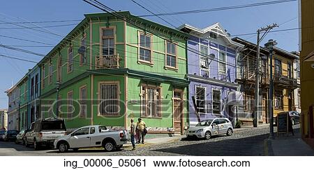 View of a street with cars and colorful buildings, Valparaiso, Chile View Large Photo Image Stock Image - View of a street with cars and colorful buildings, Valparaiso, Chile. Fotosearch