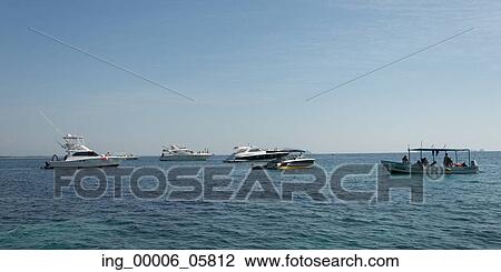Stock Image - View of boats at sea, Zihuatanejo, Guerrero, Mexico. Fotosearch