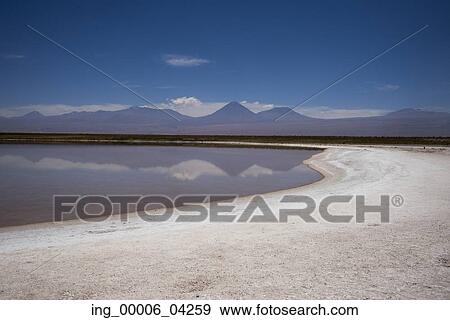 View of Cejar Lagoon, Los Flamencos National Reserve, San Pedro de Atacama, El Loa Province, Antofagasta Region, Chile View Large Photo Image Stock Photo - View of Cejar Lagoon, Los Flamencos National Reserve, San Pedro de Atacama, El Loa Province, Antofagasta Region, Chile. Fotosearch