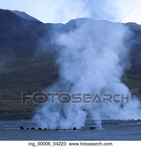 Stock Image - View of El Tatio geyser, San Pedro de Atacama, El Loa Province, Antofagasta Region, Chile. Fotosearch