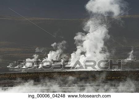Stock Photo - View of El Tatio geyser, San Pedro de Atacama, El Loa Province, Antofagasta Region, Chile. Fotosearch