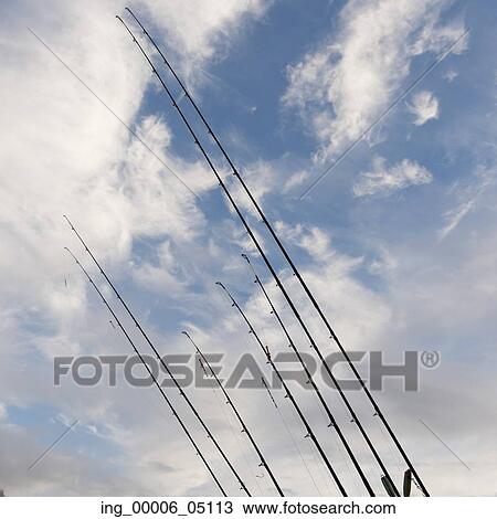 Stock Image - View of fishing rods, Skeena-Queen Charlotte Regional District, Haida Gwaii, Graham Island, British Columbia, Canada. Fotosearch