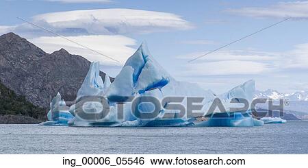 Stock Photograph - View of iceberg in lake, Grey Glacier, Grey Lake, Torres del Paine National Park, Patagonia, Chile. Fotosearch
