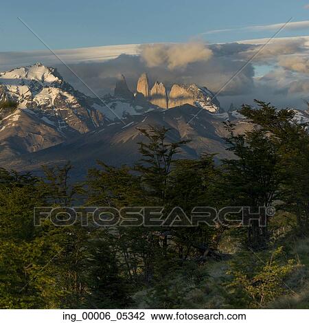Stock Image - View of mountains, Torres del Paine National Park, Patagonia, Chile. Fotosearch