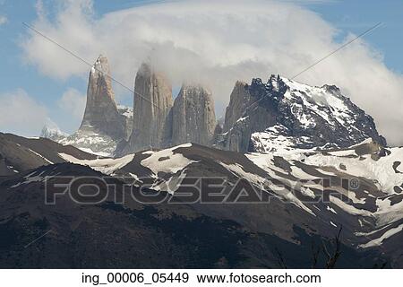 Stock Photo - View of mountains, Torres del Paine National Park, Patagonia, Chile. Fotosearch