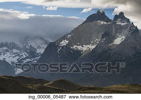Stock Photo - View of mountains, Torres del Paine National Park, Patagonia, Chile. Fotosearch